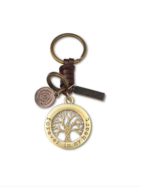 Accessories - 3D Tree Of Life Bronze & Leather Keychaiin